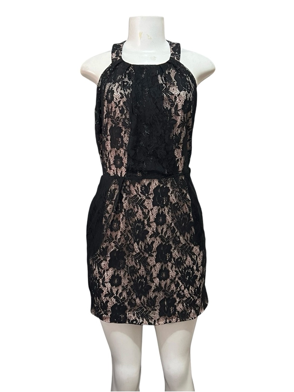 Foreign Exchange Dress Black Lace Mini Cage Back Cocktail Dance Party Clubwear L